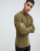 Asos Design Muscle Fit Long Sleeve Crew Neck T-shirt With Stretch In Green - Green