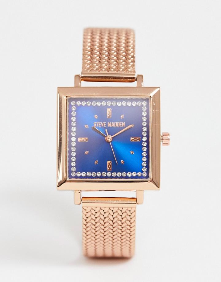 Steve Madden Womens Square Watch With Blue Dial - Pink
