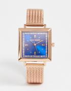 Steve Madden Womens Square Watch With Blue Dial - Pink