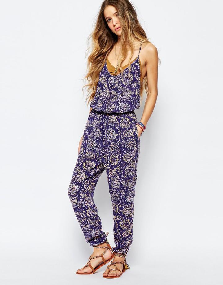 Billabong Jumpsuit In Festival Paisley Floral Print - Blue Cruz