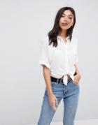 Asos Tie Front Shirt In Crinkle - White