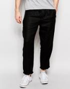 Asos Skinny Joggers In Lightweight Linen Look Fabric With Zip Detail - Black