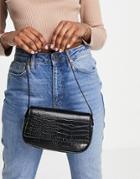 Asos Design Shoulder Bag With Flap In Black Croc