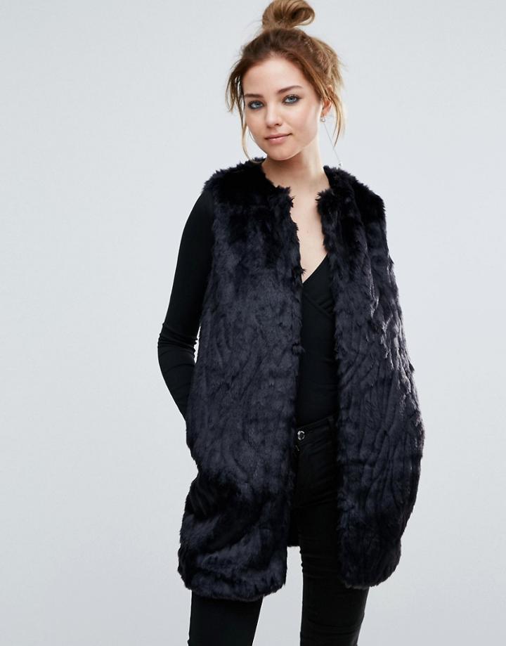 John & Jenn Laurent Faux Fur Vest With Hook And Eye Fastening - Black