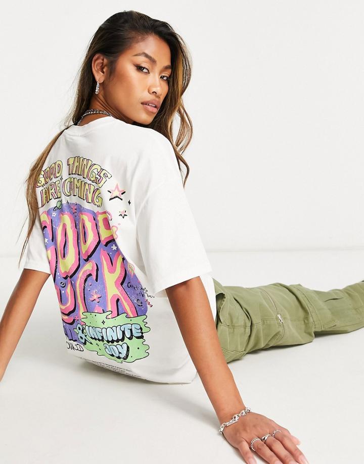 Bershka Neon Graphic Print Oversized Tee In White