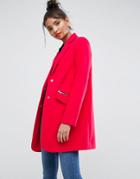 Asos Slim Boyfriend Coat With Zip Pocket - Pink