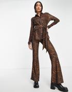 River Island Glitter Animal Print Wide Leg Pant In Brown - Part Of A Set