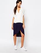 Neon Rose Drape Wrap Skirt - Navy