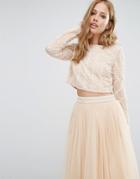 Maya Embellished Long Sleeved Crop Top - Pink