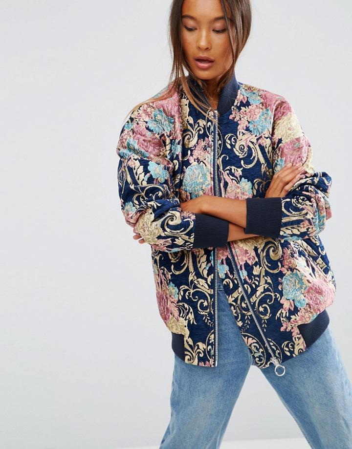 Asos Bomber Jacket In Premium Jacquard - Multi
