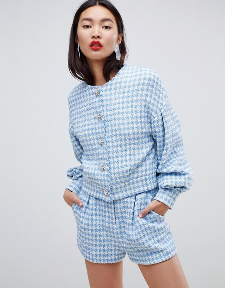 Asos Design Boucle Crop Jacket With Pearl Buttons - Multi