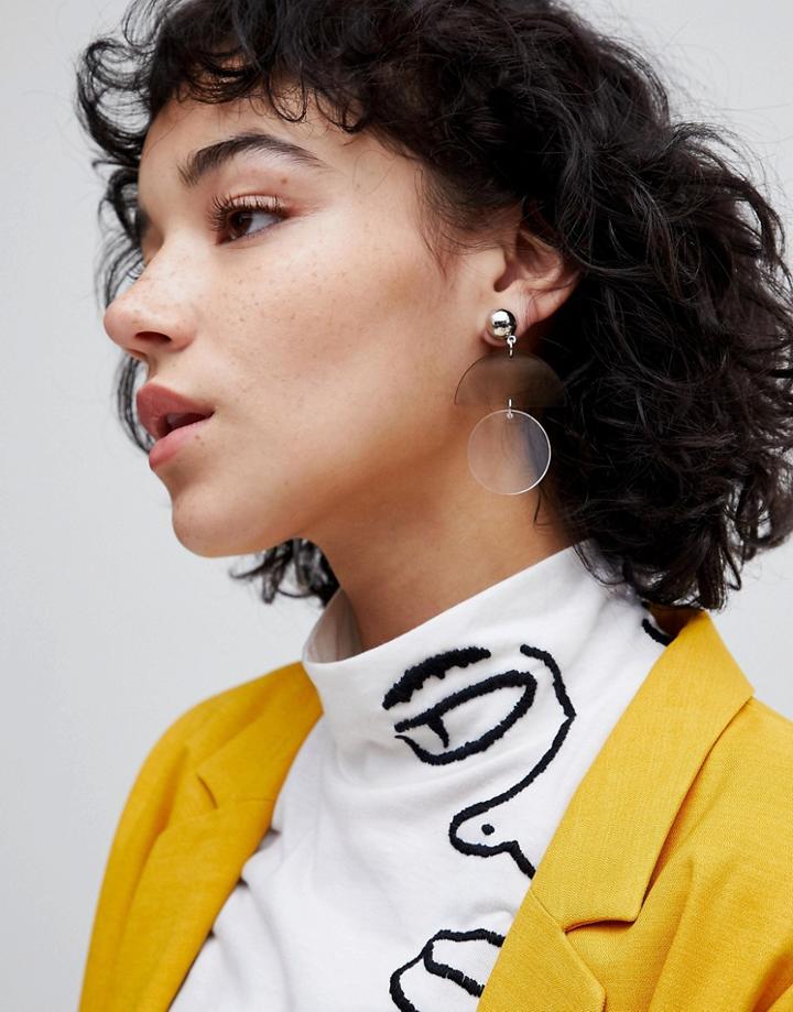 Asos Sleek Resin Shape Drop Earrings - Silver