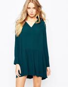 Ba & Sh Astor Shirt Dress In Peplum Frill - Vert Bouteille