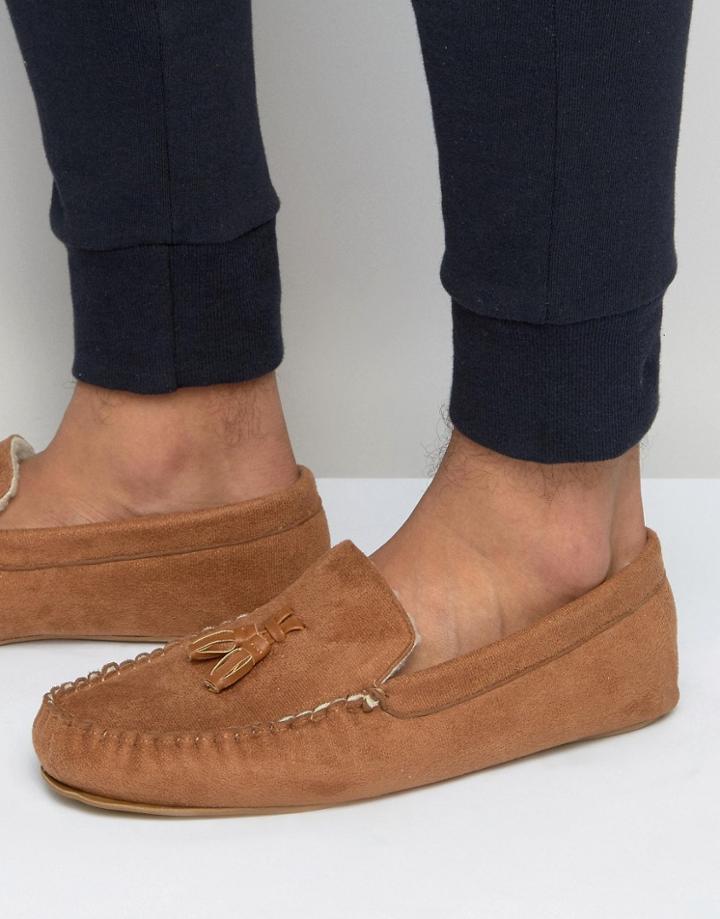 Asos Slippers In Brown With Faux Shearling Lining - Brown