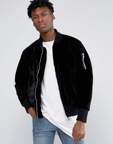 Other Uk Velvet Bomber Jacket - Black