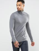 Asos Extreme Muscle Long Sleeve T-shirt With Roll Neck In Gray - Gray