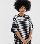 Weekday Huge T Shirt Dress In Navy And White Stripe - Multi
