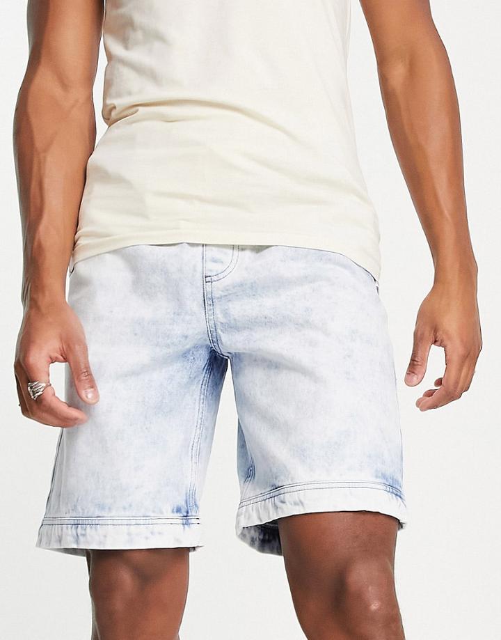 Topman Basketball Denim Short In Bleach-blue