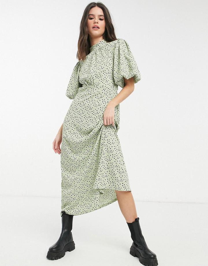 River Island Flirty Floral High Neck Midi Dress In Green