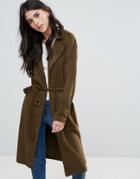 Only Jennifer Faux Suede Long Trench Coat - Green