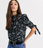 Fashion Union Tall High Neck Top With Tie Sleeve Detail