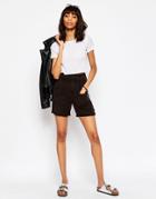 Asos Soft Pleated Utility Shorts With Patch Pockets - Black