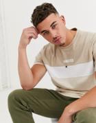 Asos Design Relaxed T-shirt With Color Block And Roman Numerals Print-beige