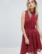 Allsaints Lace Mix Mini Dress In Floral Print - Red