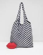 Lulu Guinness Stripe Foldaway Shopper Bag In Red Rubber Lips - Red