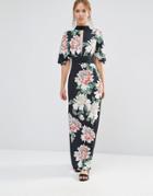 Liquorish Kimono Sleeve Maxi Dress - Black