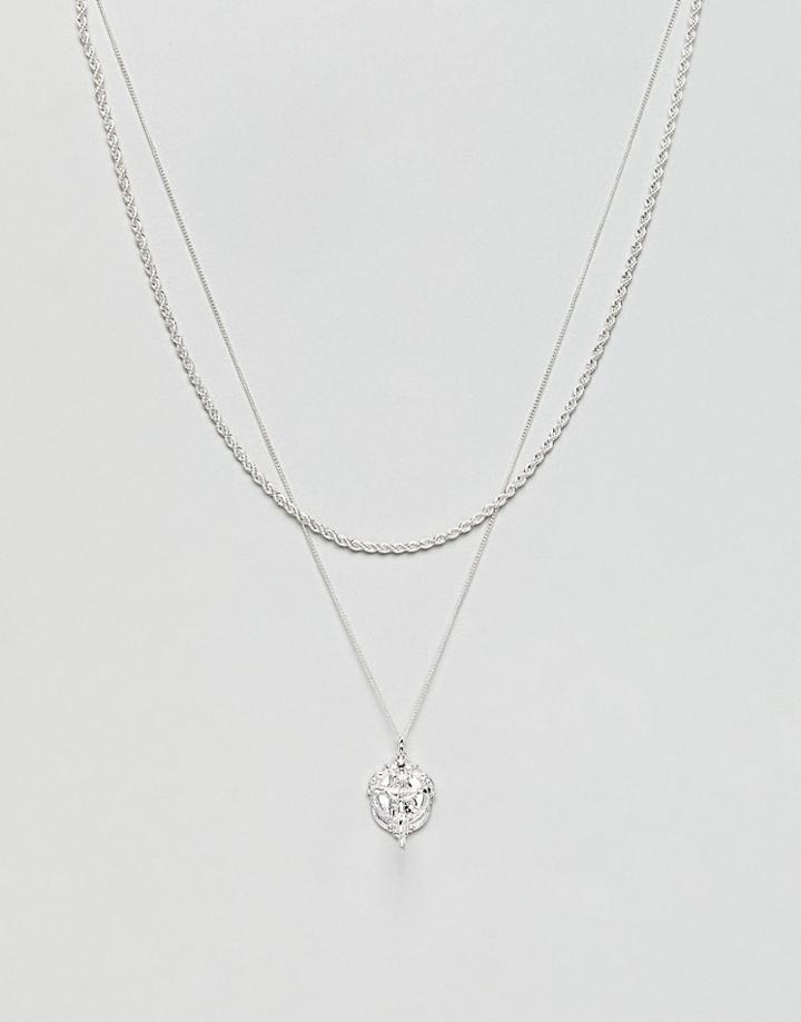Chained & Able St Christopher Mico Detail Tag Necklace In Silver - Silver