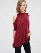 Asos Top With Cold Shoulder And High Neck - Red