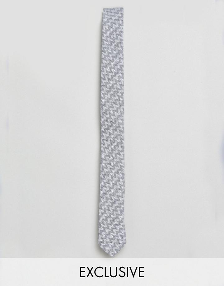 Noak Linen Tie In Jagged Design - Gray