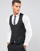 Asos Slim Suit Vest In Gray Harris Tweed Herringbone 100% Wool - Gray