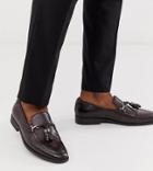 Asos Design Wide Fit Loafers In Brown Faux Leather With Tassel - Brown