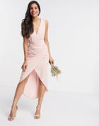 Tfnc Bridesmaid V Neck Midi Dress In Pink-neutral
