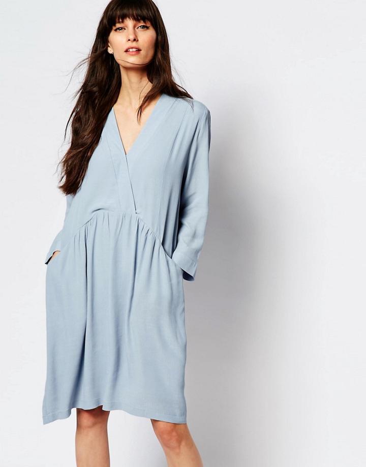 Just Female Lola Smock Dress In Celestial Blue - Celestial Blue