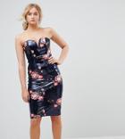 Tfnc Tall Bandeau Sequin Midi Dress With Floral Embroidery-navy