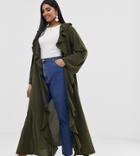 Verona Curve Frill Front Duster Jacket In Olive-green