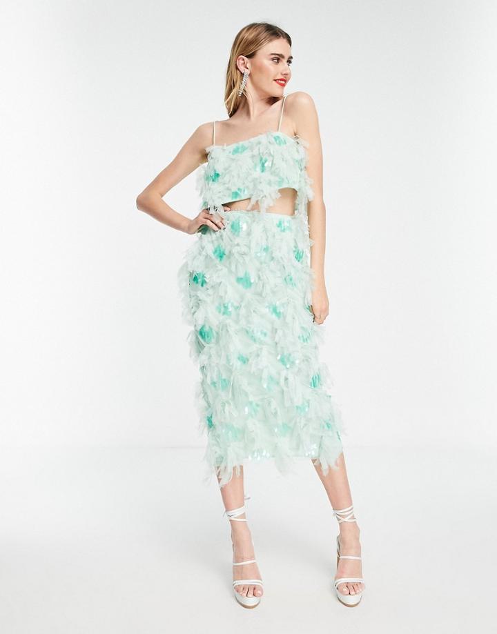 Asos Edition Cami Crop Top In Sequin Mesh In Pale Green