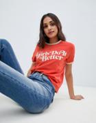 Asos Design T-shirt With Contrast Binding And Girls Slogan - Red