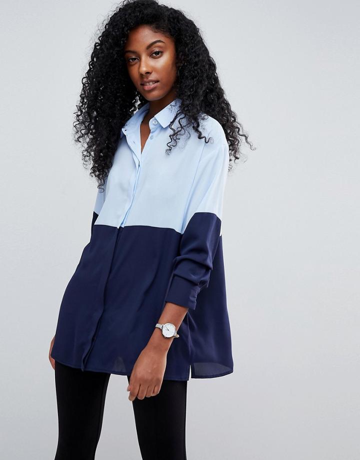 Asos Oversized Color Block Shirt - Navy