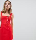 Asos Design Petite Mini A-line Dress With Asymmetric Button Detail - Red
