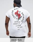 Asos Plus Oversized Sleeveless T-shirt With Spliced Rose Print - White