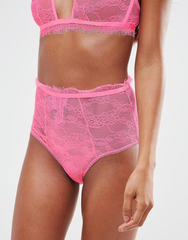 Asos Ava Delicate Lace Highwaist Pant - Bubblegum