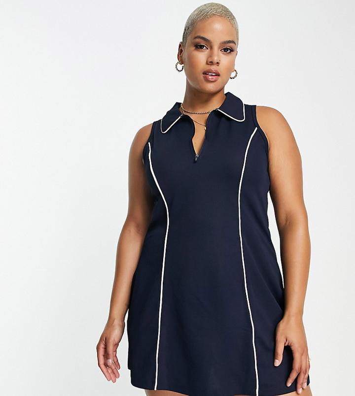 Asos 4505 Curve Pique Tennis Dress With Pleat Detail-navy