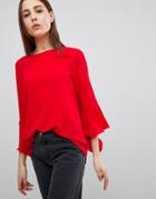 Brave Soul Madrid Top With Fluted Sleeves - Red