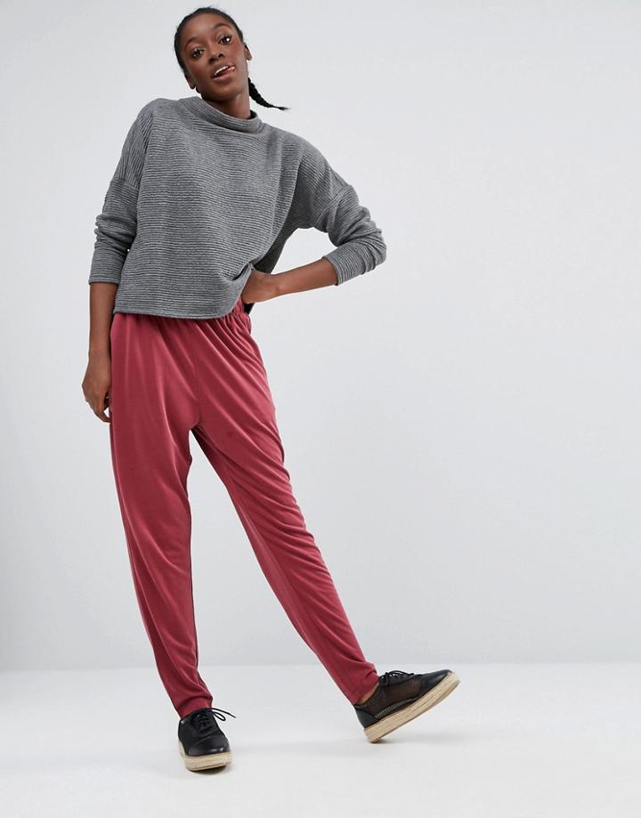 Monki Slinky Slim Leg Pants - Red
