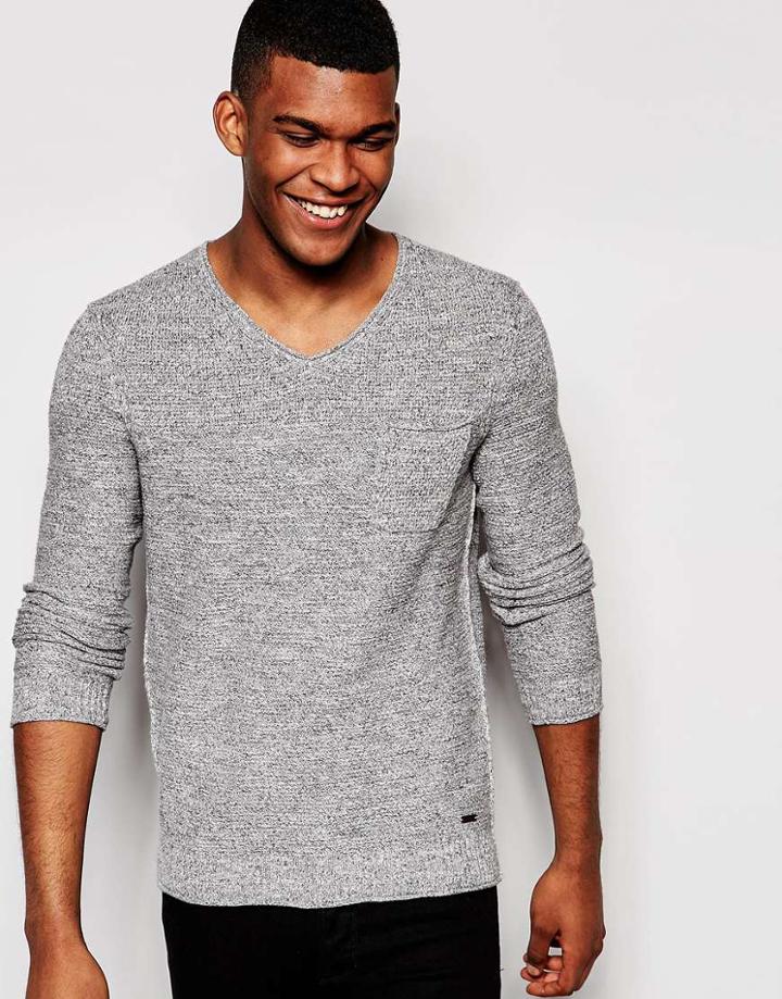 Boss Orange Sweater With Reverse Knit V Neck - Gray