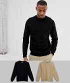 Asos Design Sweatshirt 2 Pack Black/barley Save - Multi